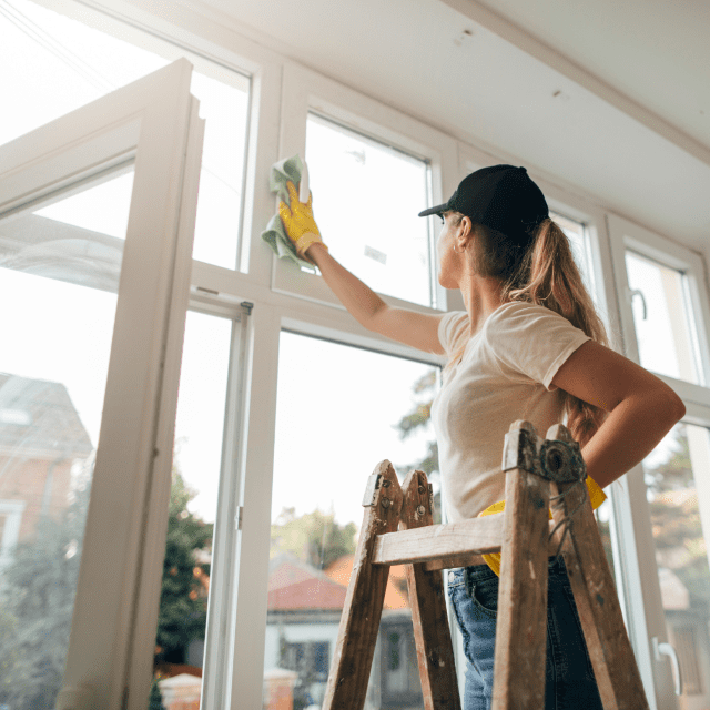 woman cleaning window